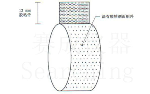 濟南賽成VOC-01環形初粘儀測試時，將膠帶式樣彎轉成如圖這樣的環形試樣，有膠面朝外